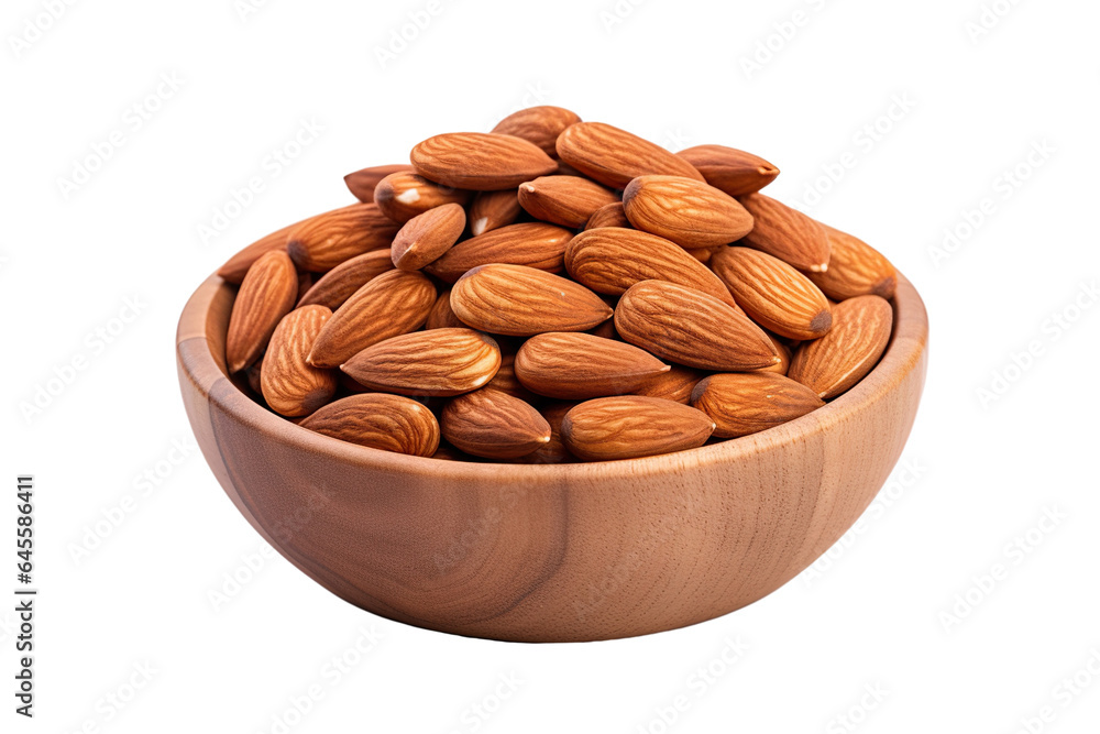 Almond nuts in wooden bowl isolated on white background PNG Almond nuts in wooden bowl isolated on white background PNG
