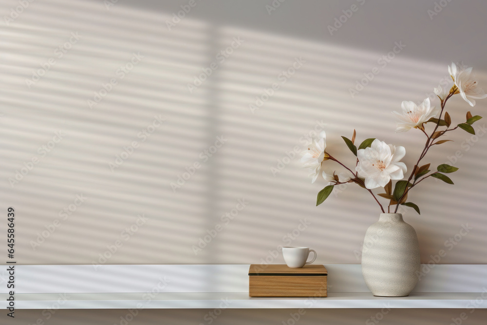 Calm beige walls and elegant white flowers Calm beige walls and elegant white flowers