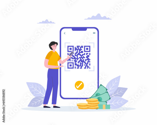 people scan code using smartphone for payment QR code scanning concept vector illustration.