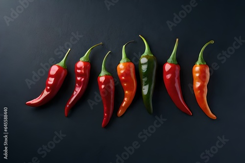 Chili peppers in a black background top view 