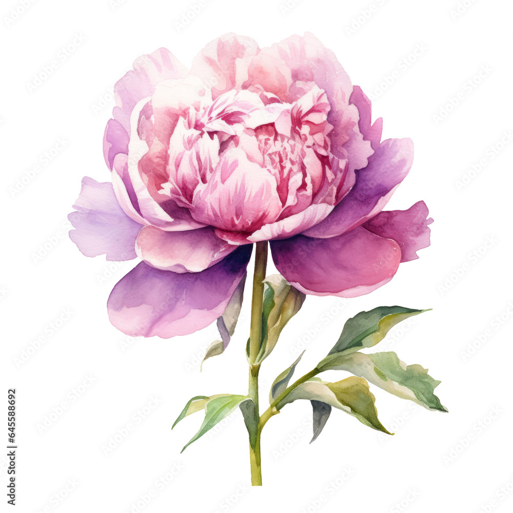 Pink peony flower watercolor clipart on transparent background. Generative AI illustration Pink peony flower watercolor clipart on transparent background. Generative AI illustration