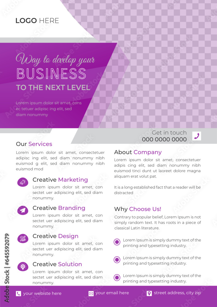 Creative business flyer design template set with variation color. marketing, business proposal, promotion, advertise, publication, cover page and digital marketing flyer A4 size.