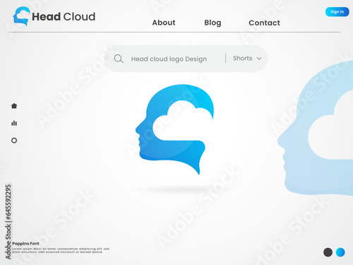 Head cloud logo design. Cloud head. Cloud brain. Business. Sky. Finance. Creative Human. Brain logo. Company. Blue. Premium template
