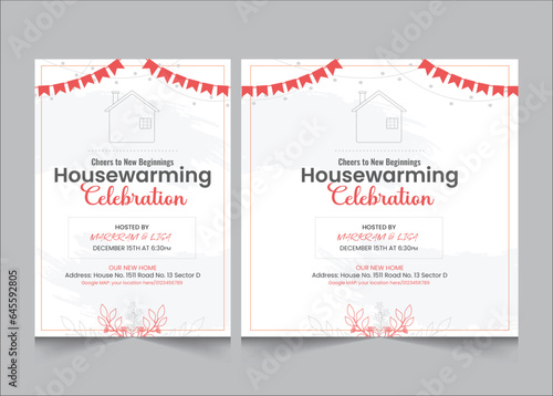 Set of house warming party invitation poster, flyer and square size banner, vector illustration eps 10