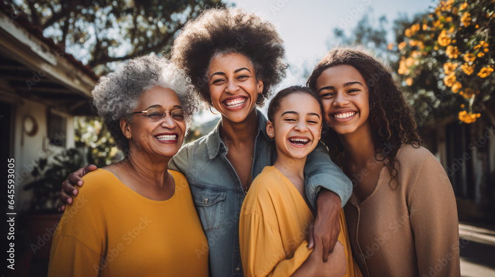 Obraz premium African american family, young daughter, mom, grandmother and great grandmother.