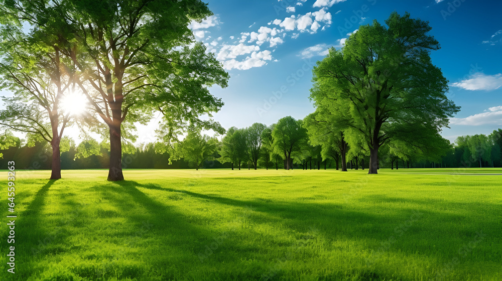 Beautiful bright colorful summer Green spring Landscape concept background Generative AI