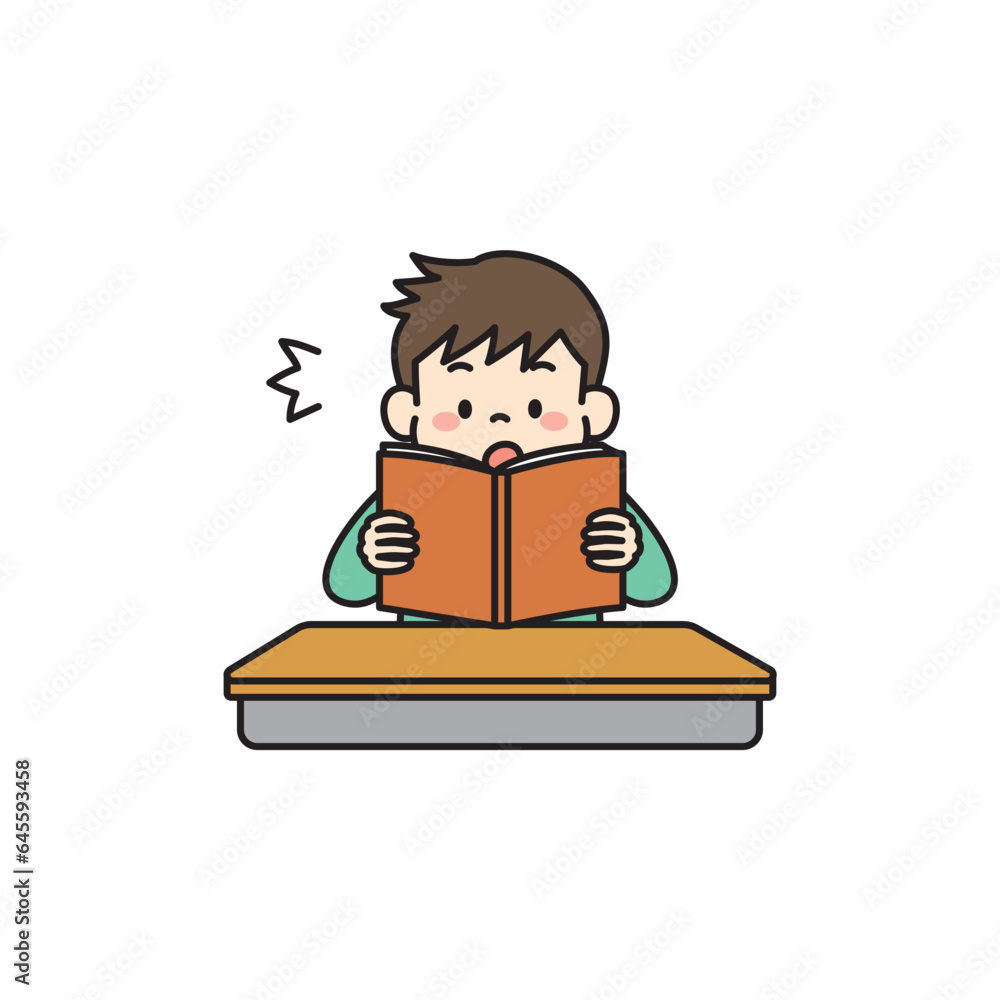 本を読んで驚く男の子のイラスト 本を読んで驚く男の子のイラスト