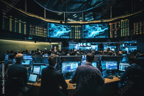 hustle and bustle of a cryptocurrency trading floor, with traders analyzing charts and making transactions in a fast - paced, high - tech environment