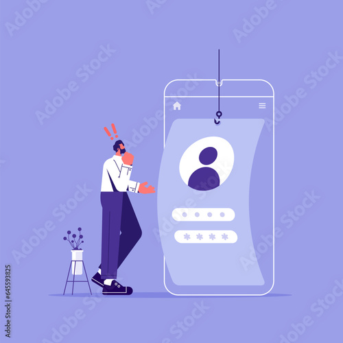 Web phishing illustration on mobile concept, cyber crime of password theft illustration