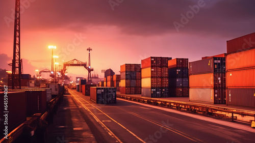 Industrial container yard for logistic import export business and forklift. Import and export industry concept.generative ai