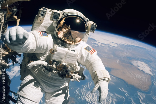 astronaut conducting a spacewalk outside the International Space Station (ISS) , Fototapet