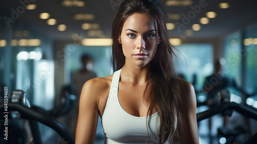 Woman on stationary exercise bike, maintaining a healthy lifestyle, focused on exercises.