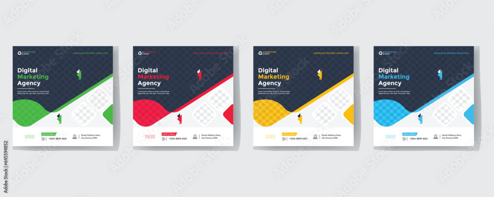 Modern Creative Corporate Business marketing agency promotion social media post template. Editable square banner design with place for the photo.