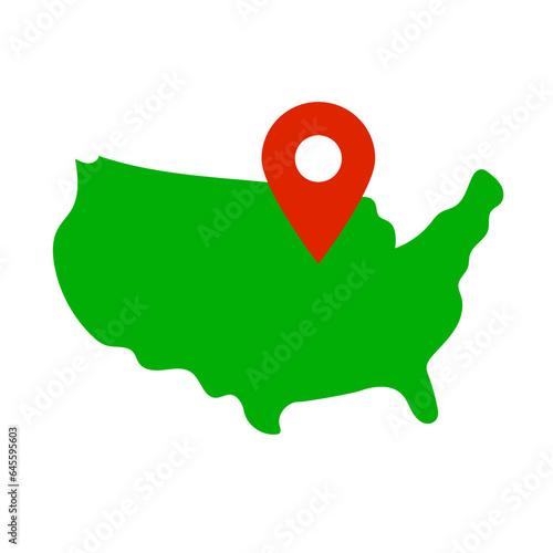 American map and map pin icon. Vector.