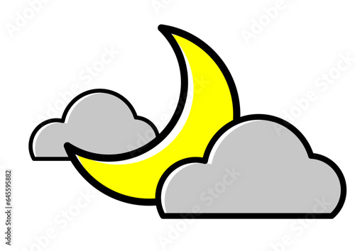 シンプルな手書きのお天気マーク-三日月と雲-