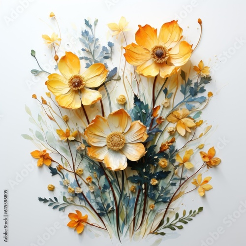cute tiny yellow flowers, watercolor painting © Afeefa_Rehman