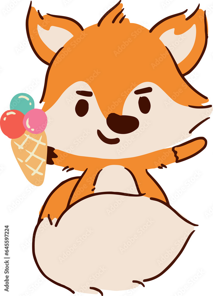 Fox . cute cartoon characters . Hand drawn style . PNG .