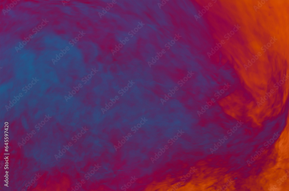 Orange, red and blue fluffy smoke, beautiful abstrac background