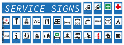 Road signs. Vector European road service signs. Set of road signs.