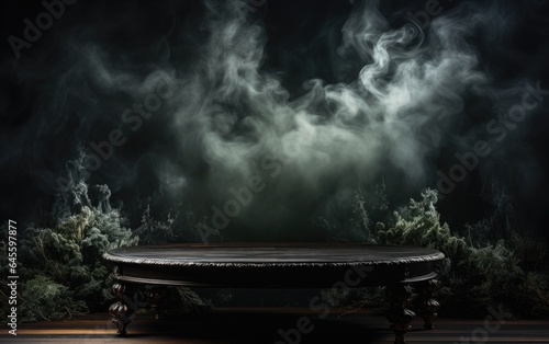 Wooden table and smoke on black background. High quality phot © Afeefa_Rehman