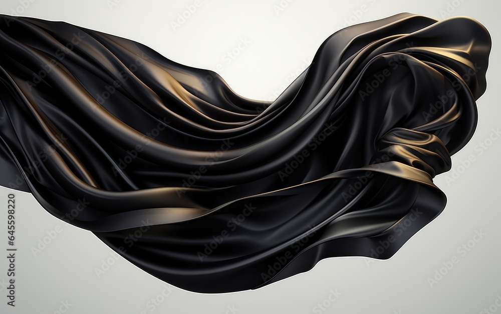 Fototapeta premium Black dynamic Cloth silk scarf movement, floating fabric background,