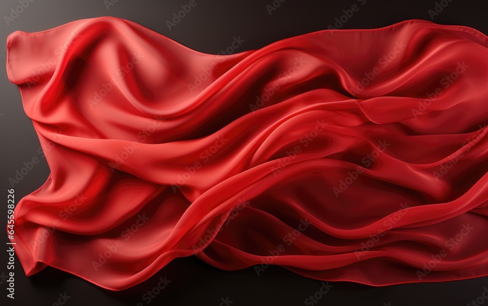 Red dynamic Cloth silk scarf movement, floating fabric background,