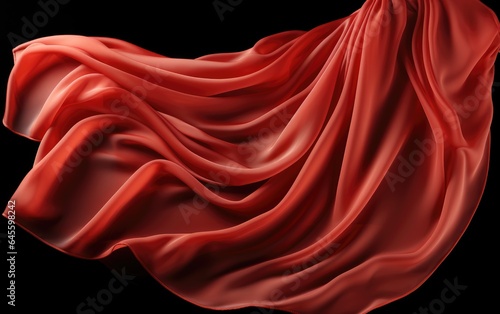 Red dynamic Cloth silk scarf movement, floating fabric background,