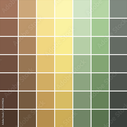 Abstract texture, color combination, pixel effect. Squares in brown beige yellow green grey colors, variety of pastel shades and nuances, warm ground muted gamma. Suitable for backgrounds and printing