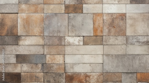 Wallpaper Mural Old brown gray rusty vintage worn geometric shabby mosaic ornate patchwork motif porcelain stoneware tiles stone concrete cement wall texture background square pattern Torontodigital.ca