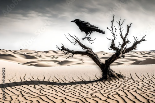 crow on the tree in the desert