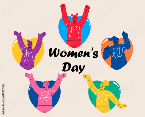 International Women's day greeting card. feminism concept. Colorful vector illustration