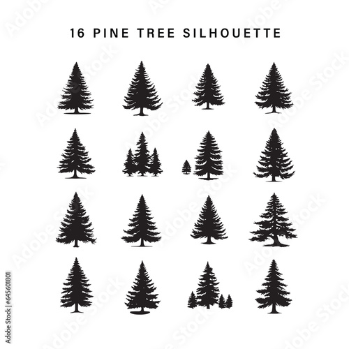 16 pine tree silhouette in black on a white background