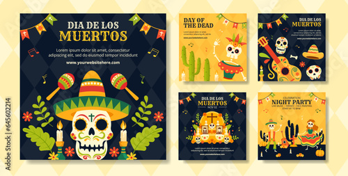 Dia de Los Muertos Social Media Post Illustration Flat Cartoon Hand Drawn Templates Background