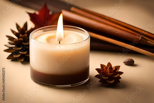 burning candle and cinnamon