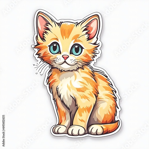 photo of a beautiful and colorful cat sticker isolated on white background. Generative AI