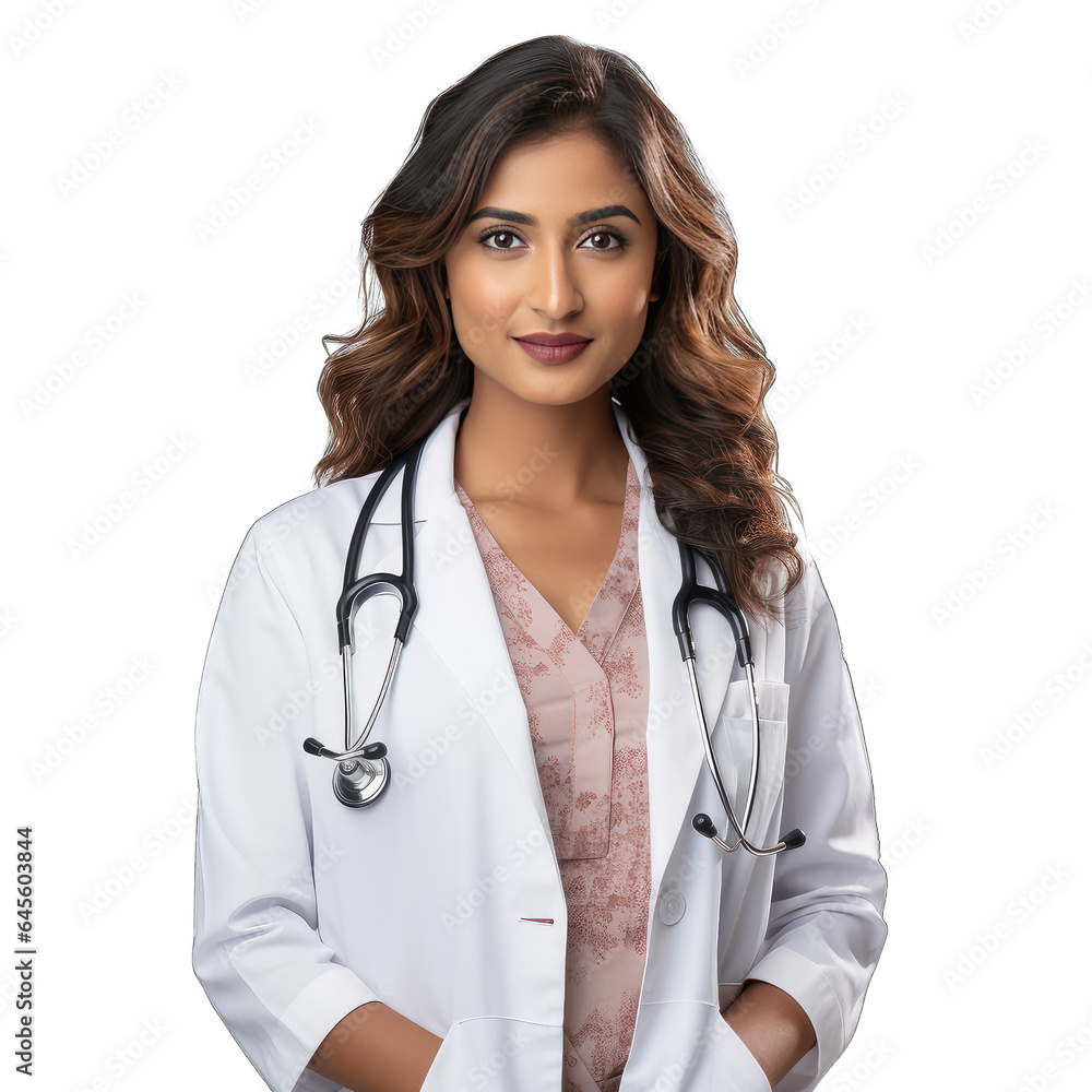 Indian Female Doctor Medium Shot Transparent Background Stock