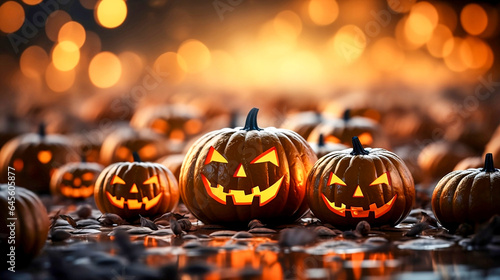 Halloween pumpkins decoration background for Halloween celebration, Generative AI
