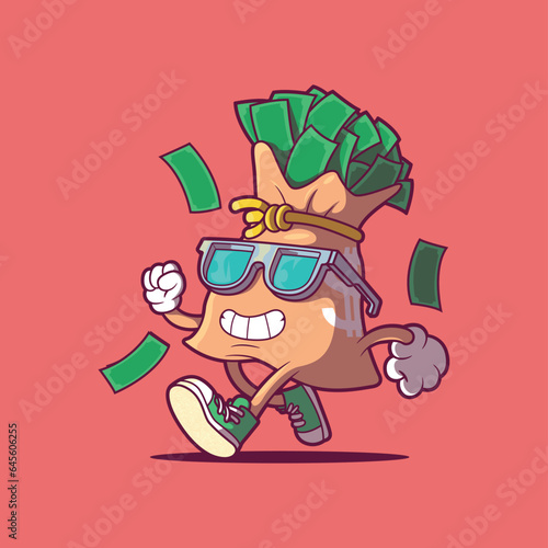 A Money bag character looking cool vector illustration. Finance, wealth, style design concept.