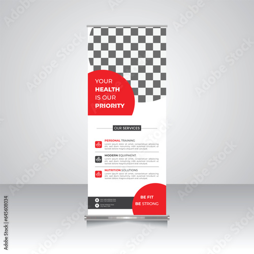 Health Fitness Roll Up Banner Design , Retractable Banner Design for Outdoor Fitness Health, X -banner, Vertical Banner Design