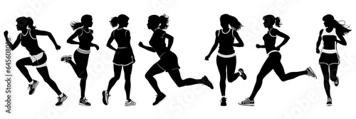 Run. Running women, vector set of isolated silhouettes