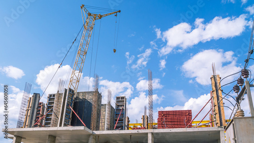 Wallpaper Mural The foundation on reinforced concrete piles and the frame during the construction of a multi-storey building. Reinforcement of reinforced concrete columns. Construction of high-rise buildings. Torontodigital.ca