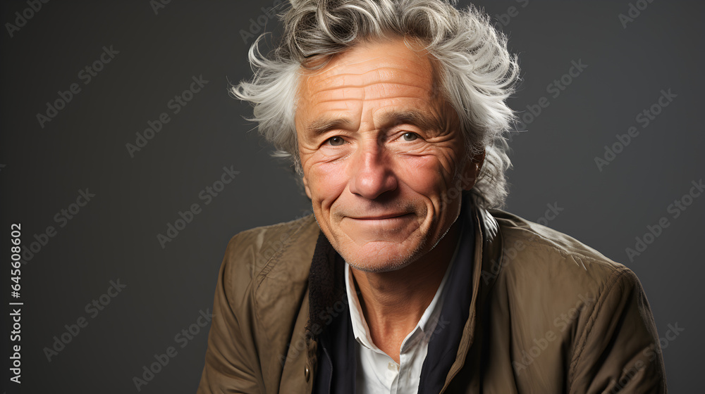 Close up of man 75s age elderly senior model man with grey hair laughing and serious, white background. Close up of man 75s age elderly senior model man with grey hair laughing and serious, white background.