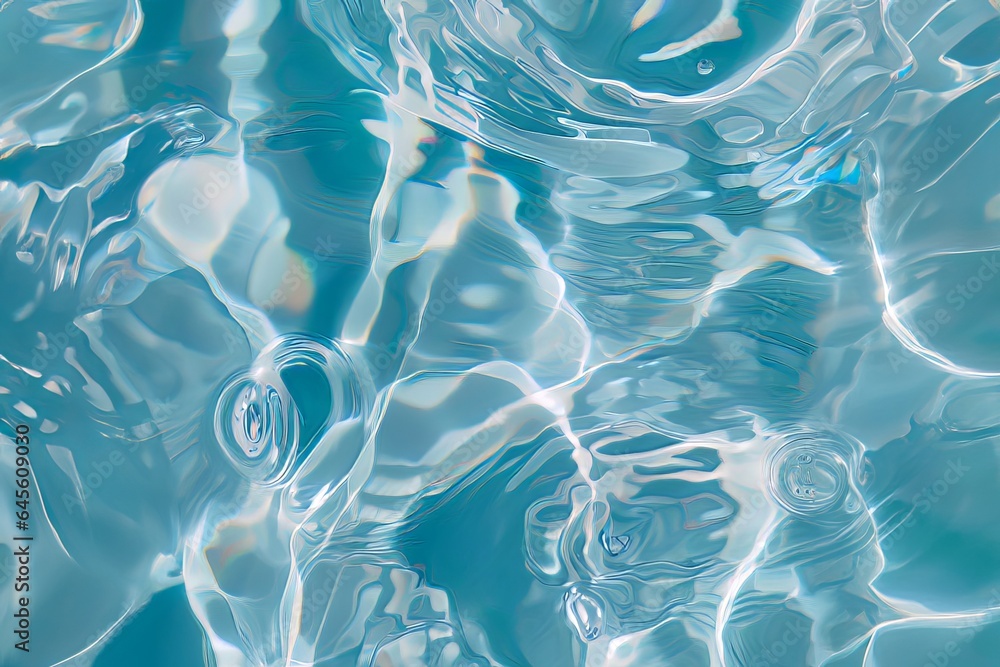 Clear water in swimming pool with ripple in clean aqua liquid. Summer wallpaper blue background and reflection of sunlight on water surface. - obrazy, fototapety, plakaty 