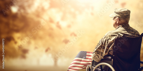 a veteran in a wheelchair. Veterans Healthcare concept. Created with generative AI technology.