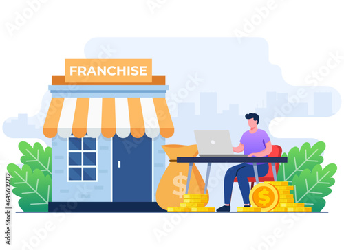 Franchise shop flat illustration concept, business concept, Startup strategy, Expansion, development, company