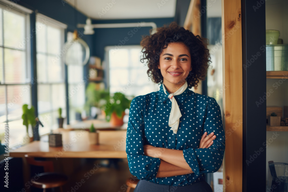 Smiling woman at her home