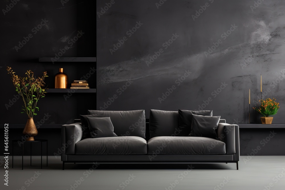 Frame mockup in modern dark home interior background, 3d render - obrazy, fototapety, plakaty 