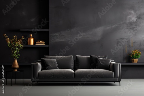 Frame mockup in modern dark home interior background, 3d render photo