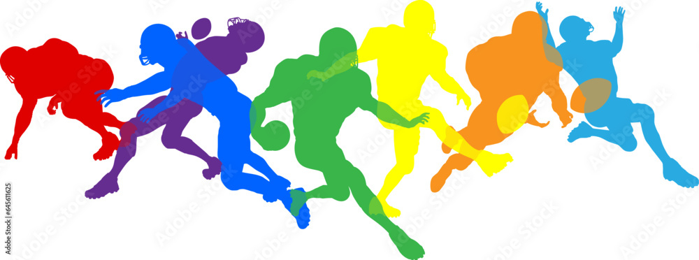 Silhouette American football player set. Active sports people healthy players fitness silhouettes concept.