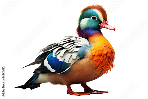 Mandarin Duck( Aix galericulata) bird cut out transparent isolated on white background ,PNG file ,artwork graphic design ,Generative AI